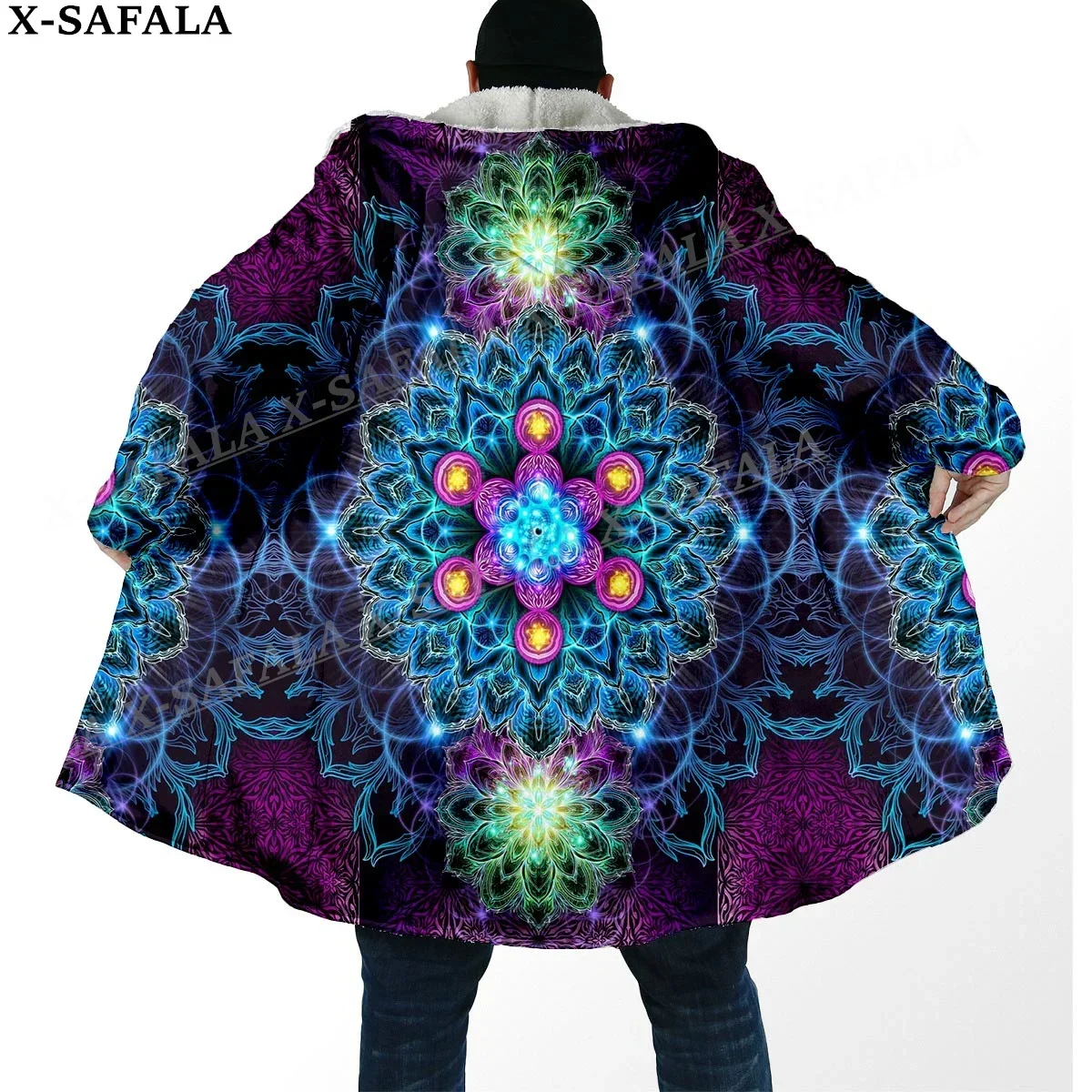 

Trippy Mandala Psychedelic Colorful Art Thick Warm Hooded Cloak Men Overcoat Coat Windproof Fleece Cape Robe Hooded Blanket-1