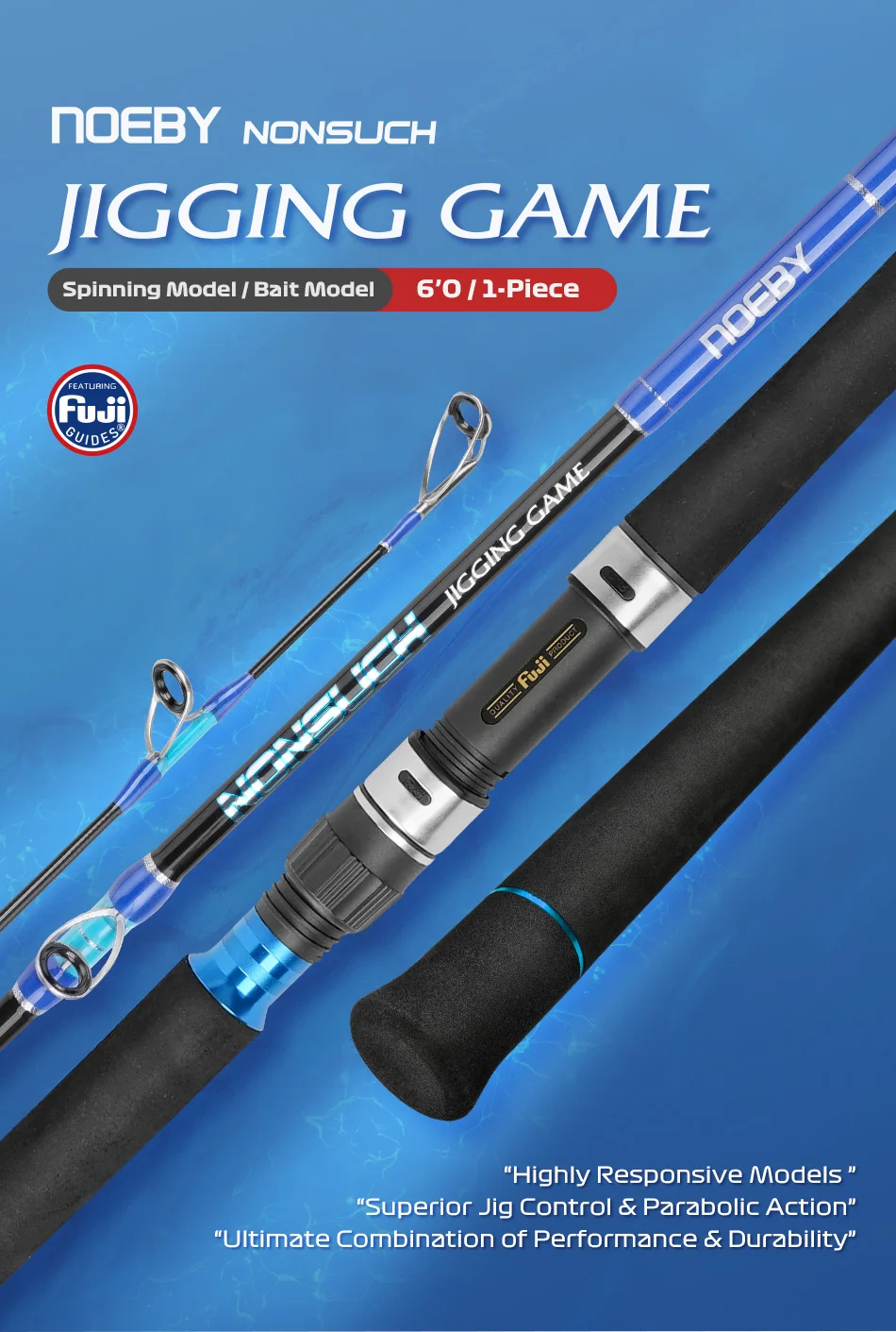 NOEBY-NONSUCH Jigging-Spiel-Angelrute, 1 Abschnitt, Fuji-Führer, 1,83 m, maximale Zugkraft 20 kg, geeignet für GT Dorado, Fast Jigging-Angelrute – Detail 3