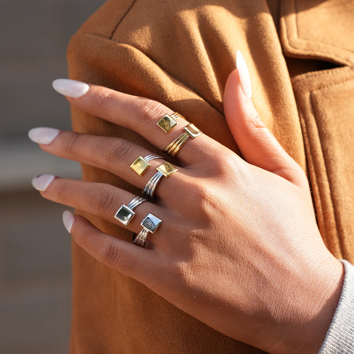Fashion Stainless Steel Waterproof Open Ring Personality Charms PVD Real Gold 18K Plated Trendy Vacation Jewelry for Women 2025