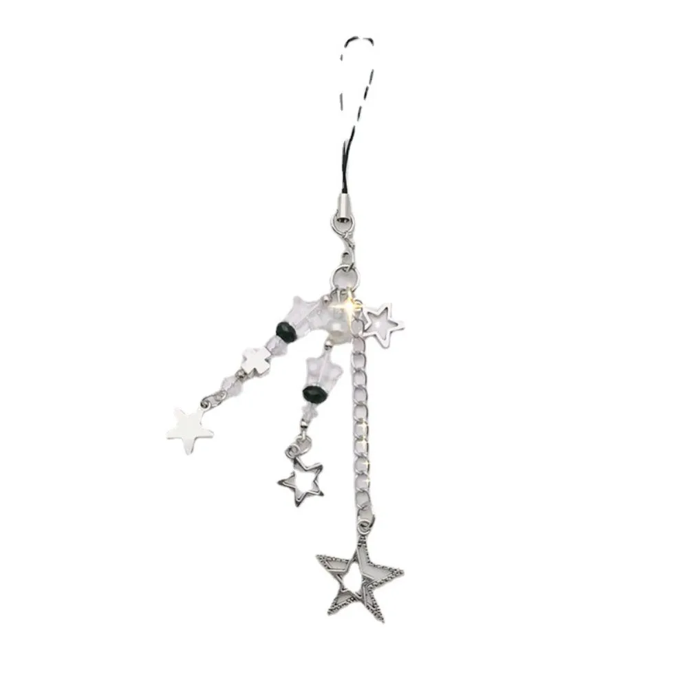Spice Girl Style Y2k Star & Cross Phone Chain Heart Key Chain Silver Pentagram Phone Pendant Cross Star