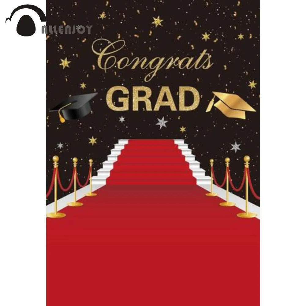 

Allenjoy Graduation Red Carpet Night Backdrop Congratulations Prom Party Gold Stars Bachelor Cap Event Photozone Background