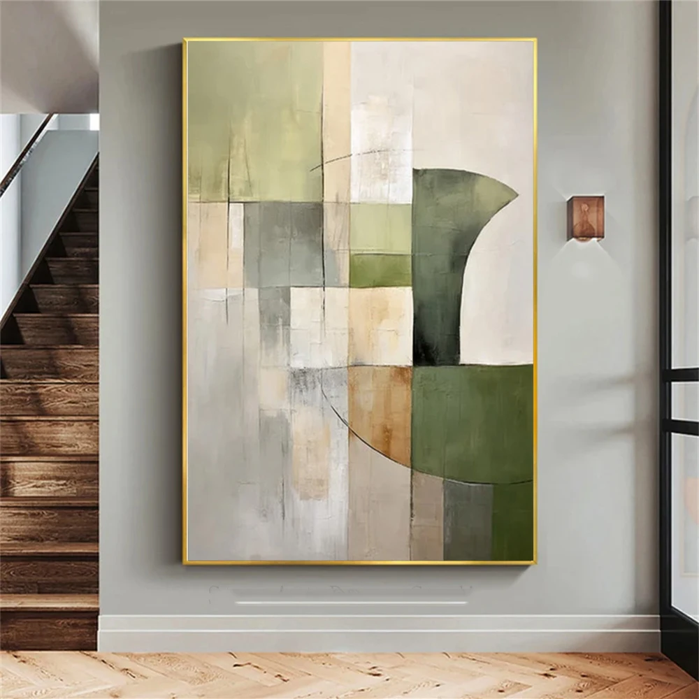 Nordic Morandi Neutral Tone Hand-Painted Oil Painting on Canvas Abstract Wall Art Decor for Living Room Curved Shape