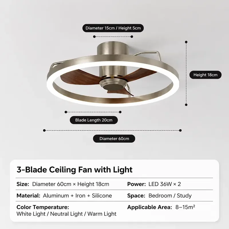 Home Bedroom Hotel Fixture Fan Light Modern LED Iron Ceiling Fan with Light BedRoom Livingroom Aluminum Fan Chandelier Lamp - view 3