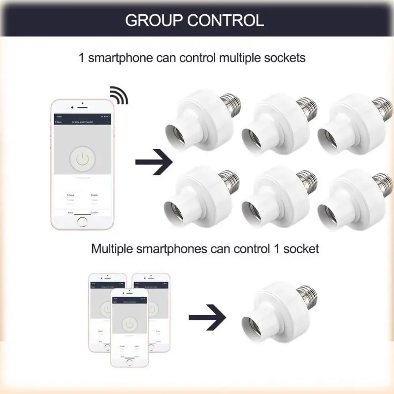 Imagem -06 - Adaptador de Lâmpada Inteligente Wifi Base de Suporte da Lâmpada Controle de Voz sem Fio Alexa Google Home Vida Inteligente Tuya ac E27 E26 65265v