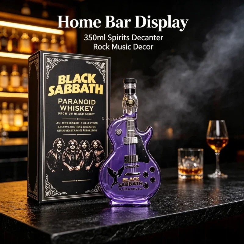 Purple Guitar Shaped Glass Whiskey Decanter, Novelty Liquor Bottle, Rock N Roll Home Bar Decor Gift for Rock Music Fans