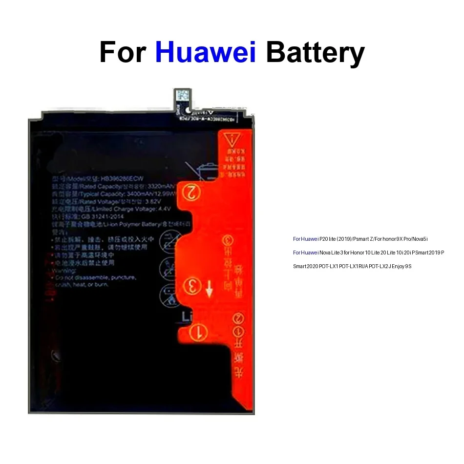 

Mobile Phone Battery Durable HB396286ECW HB446486ECW 3400-4000Mah For 9X Honor Huawei 10 Lite 2019 Plus Pro 2020