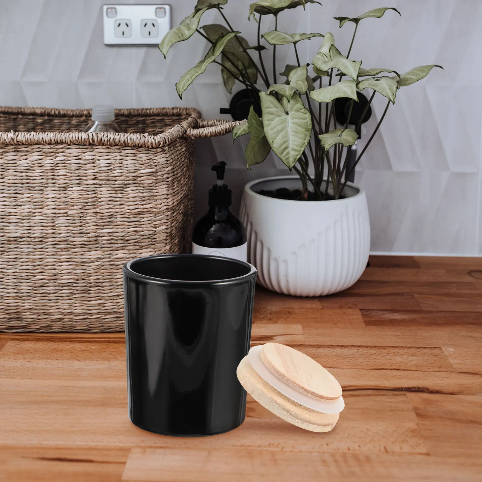 

2pcs Flame Retardant Cups Premium Glass Wood Diy Jars For Home Office Decor Wax Melt Containers Tea Light Holders