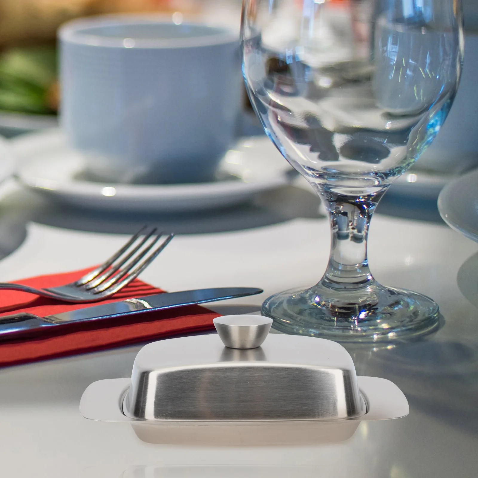 

Butter Box Stainless Steel Tray Lid Dust Proof Thick Kitchen Banquet Bread Plate Fruit Storage Household Tableware