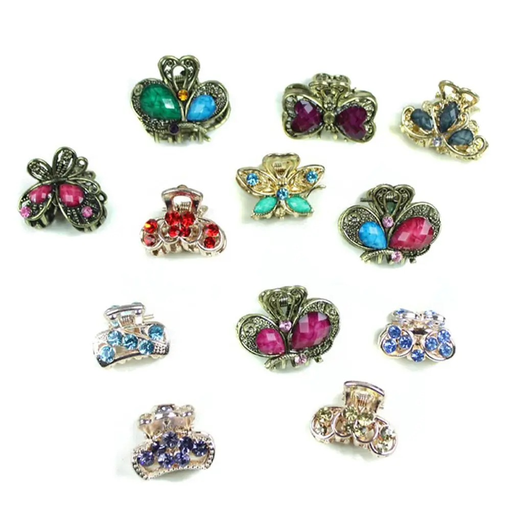 Random Color Women Gifts Vintage Claw Barrette Butterfly Crown Mini Hair Clip Resin Hairpins