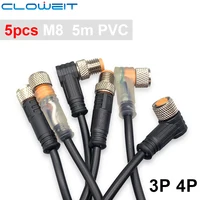5 uds M8 3 4 pines 5m PVC LED conector de Cable de Sensor ecológico conexión rápida Cloweit
