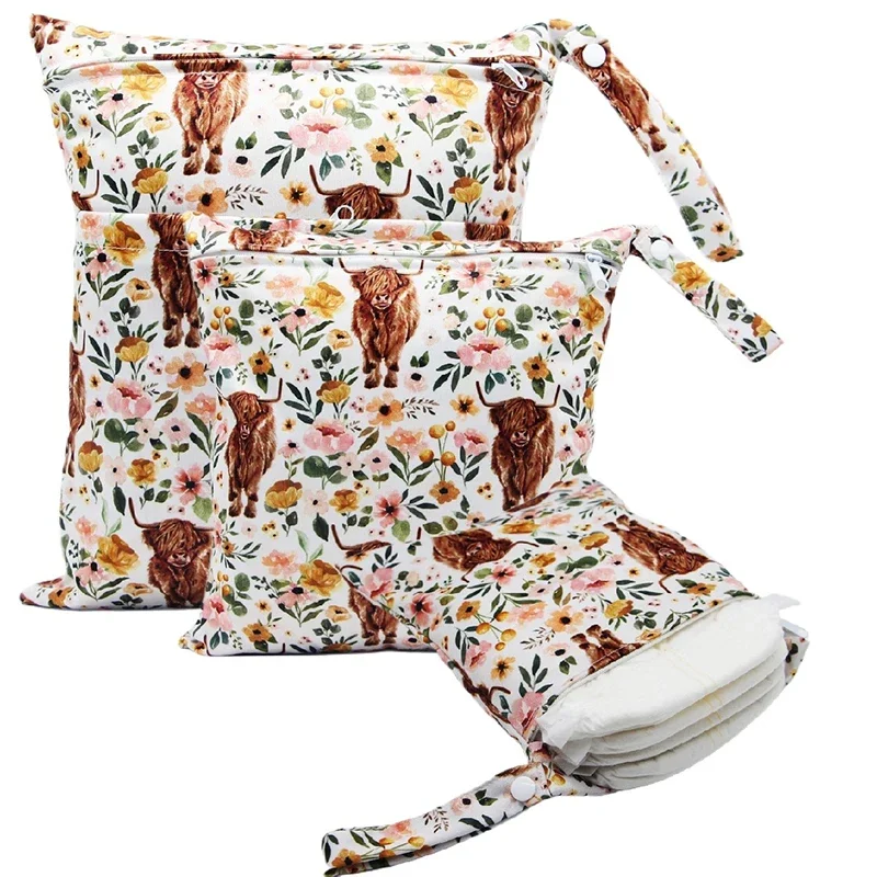 1/2/3개 아기 기저귀 가방 만화 캐릭터 습식 건식 기저귀 지퍼 핸드백 유모차 휴대용 여행 야외 유아용 습식 기저귀 보관 가방