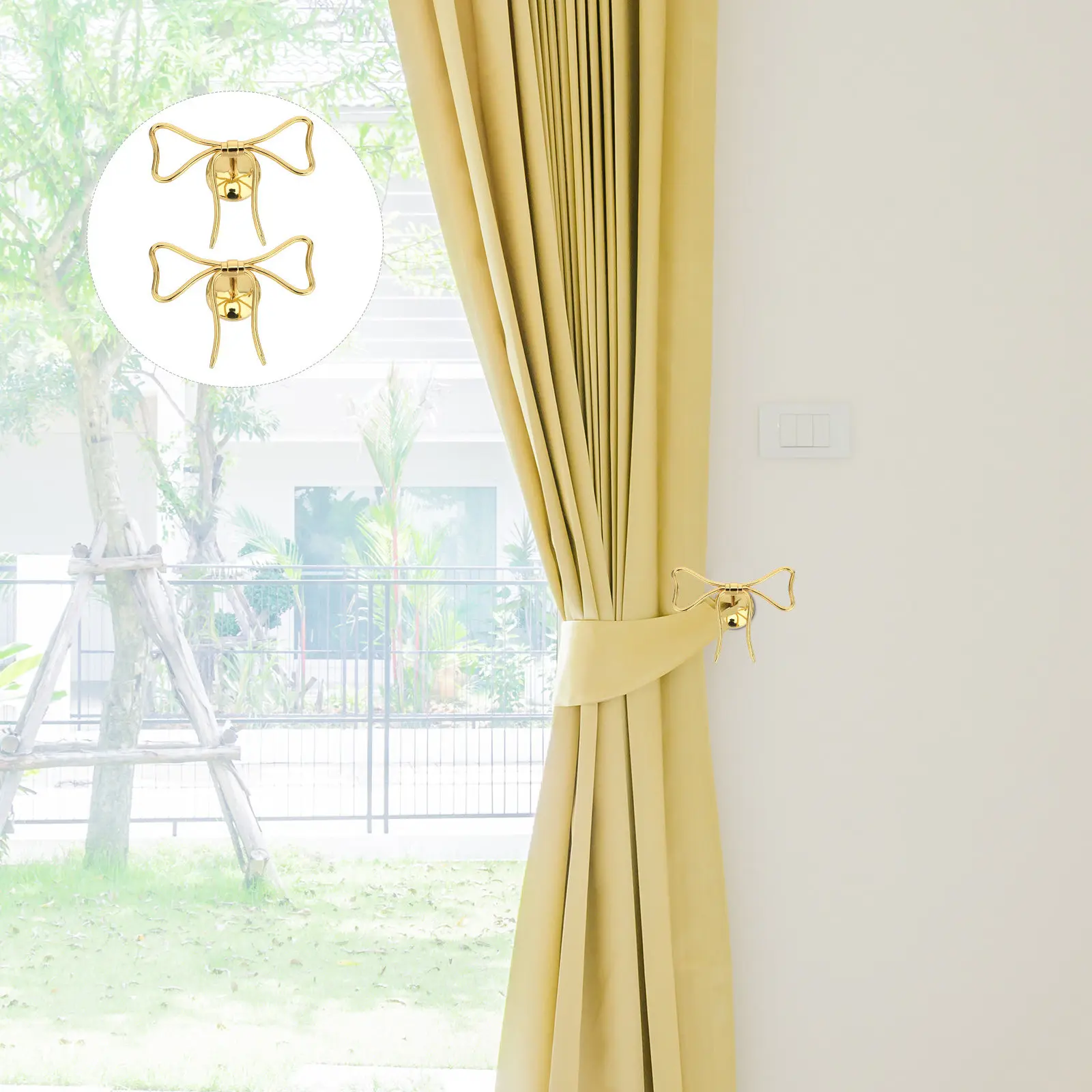 

2Pcs Metal Bow Curtain Hooks Heavy Duty Zinc Alloy Bowknot Tiebacks Wall Mounted Drapery Holdbacks Living Room Bedroom