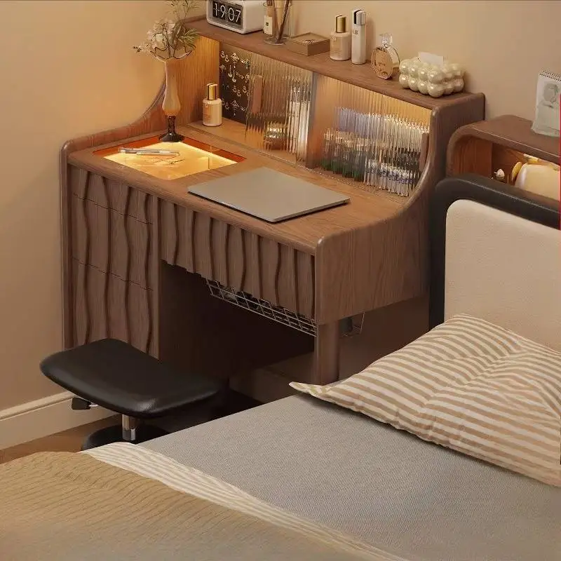 Led Brown Light Makeup Table Glass Vintage Drawers Organizer Bedroom Vanity Desk Dressing Compact Tocador Mueble Furniture Home