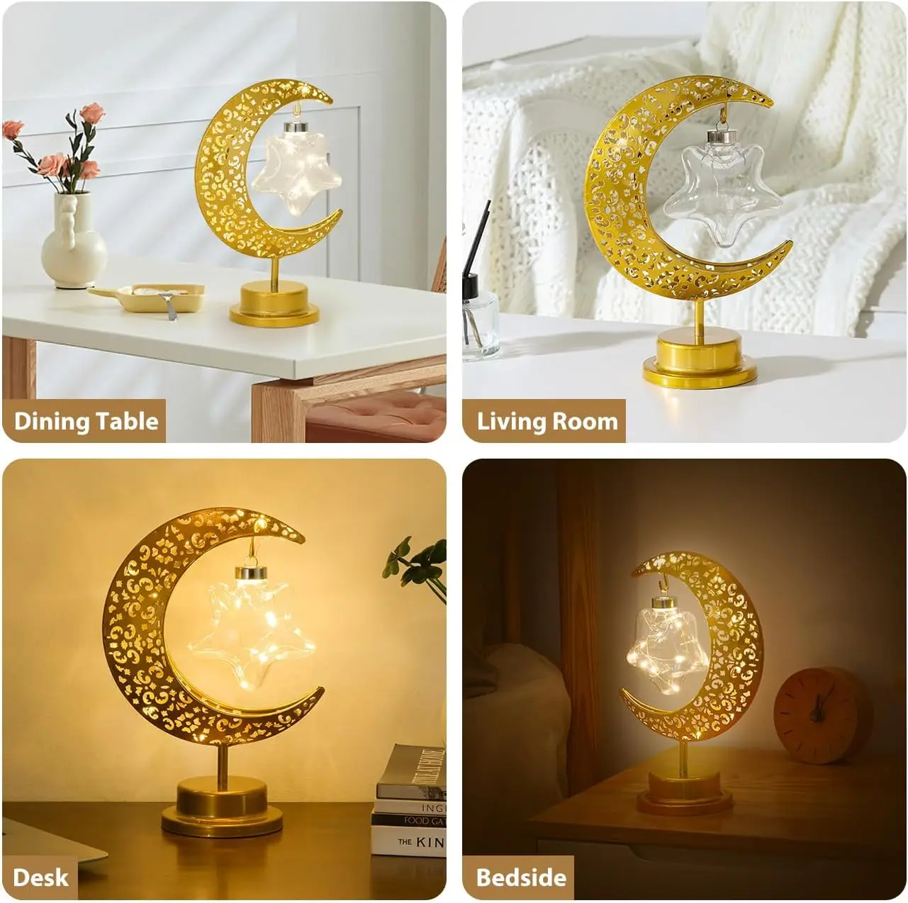 Golden Moon Star Night Light Muslim Ramanda Festival Decoration Table Lamp For Holiday Christamas Atmosphere Styling Lighting