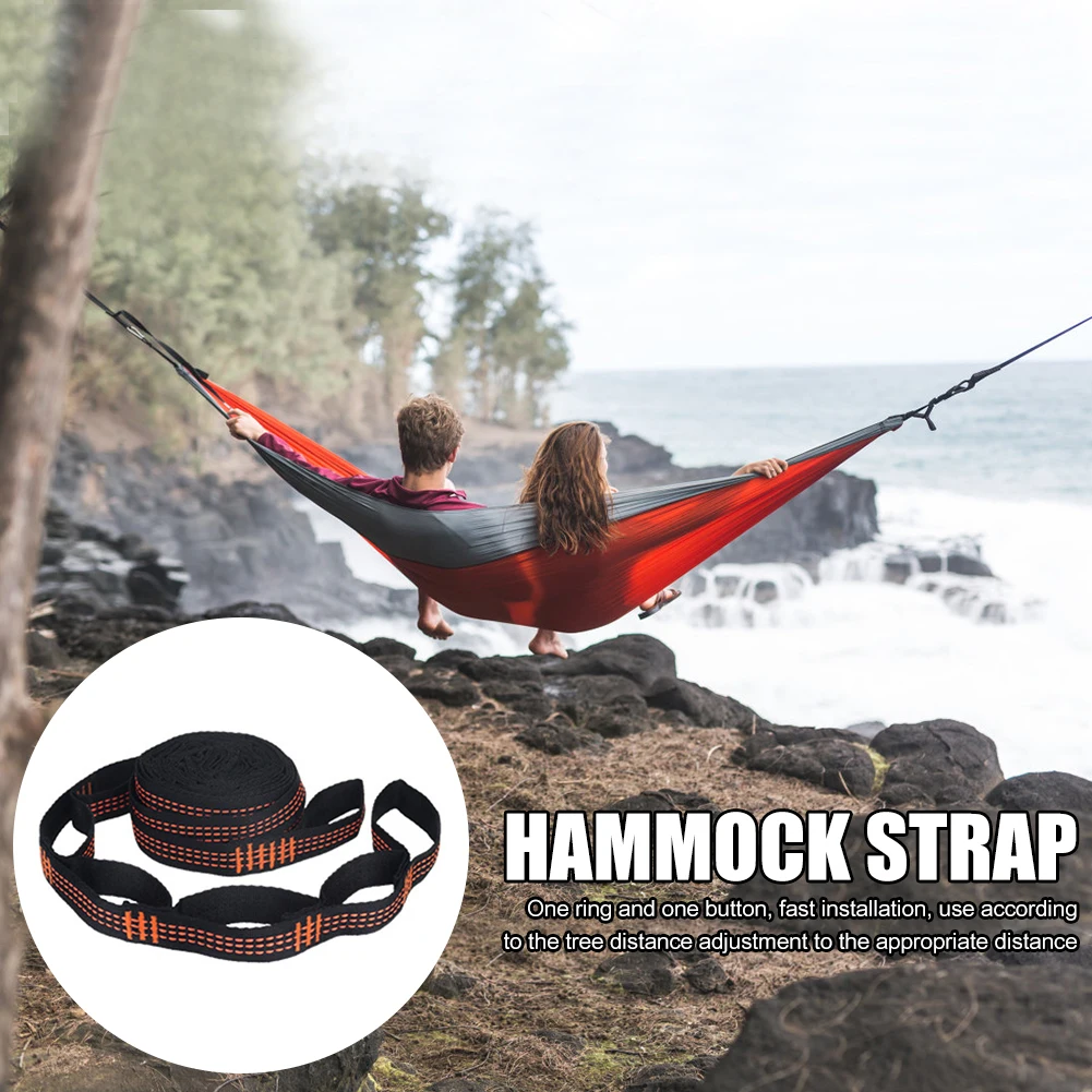 2Pcs Hammock Straps Special Reinforced Polyester Straps 5 Ring High Load-Bearing Barbed Black Outdoor Camping Hammock Straps