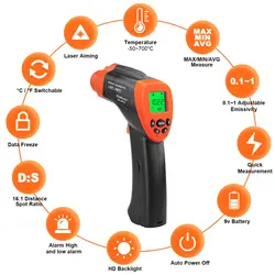 Infrarood IR-thermometer, infrarood pyrometer Lasertemperatuurmeter Industriële temperatuurpistool Meet de temperatuur -50 ° C ~700 ° C