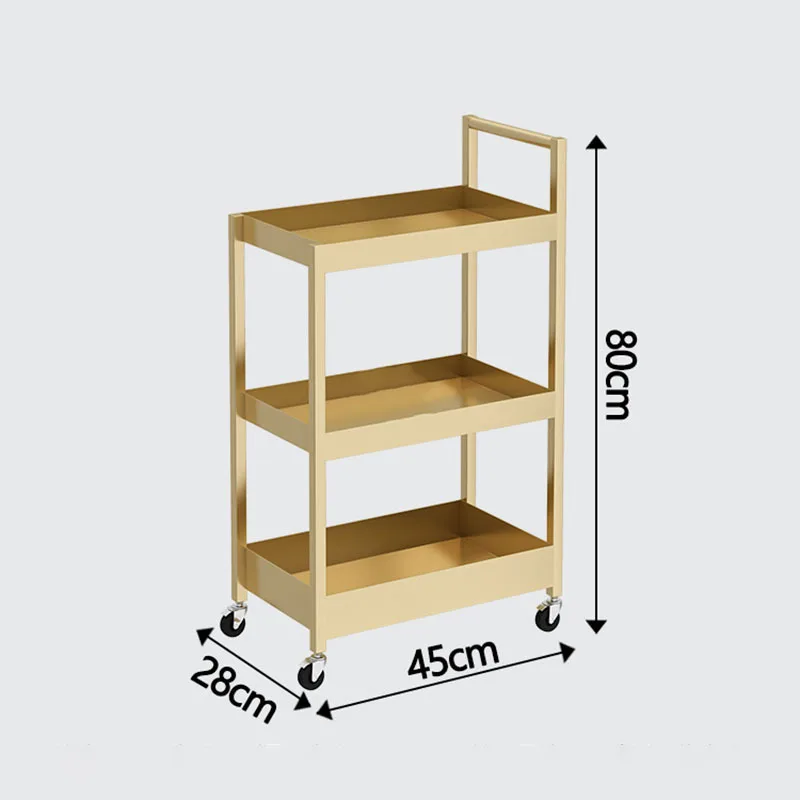 Carrelli da salone dorati di lusso con ruote Mobili per salone di casa Carrello per attrezzi per salone di bellezza Scaffale di stoccaggio minimalista in ferro artistico A