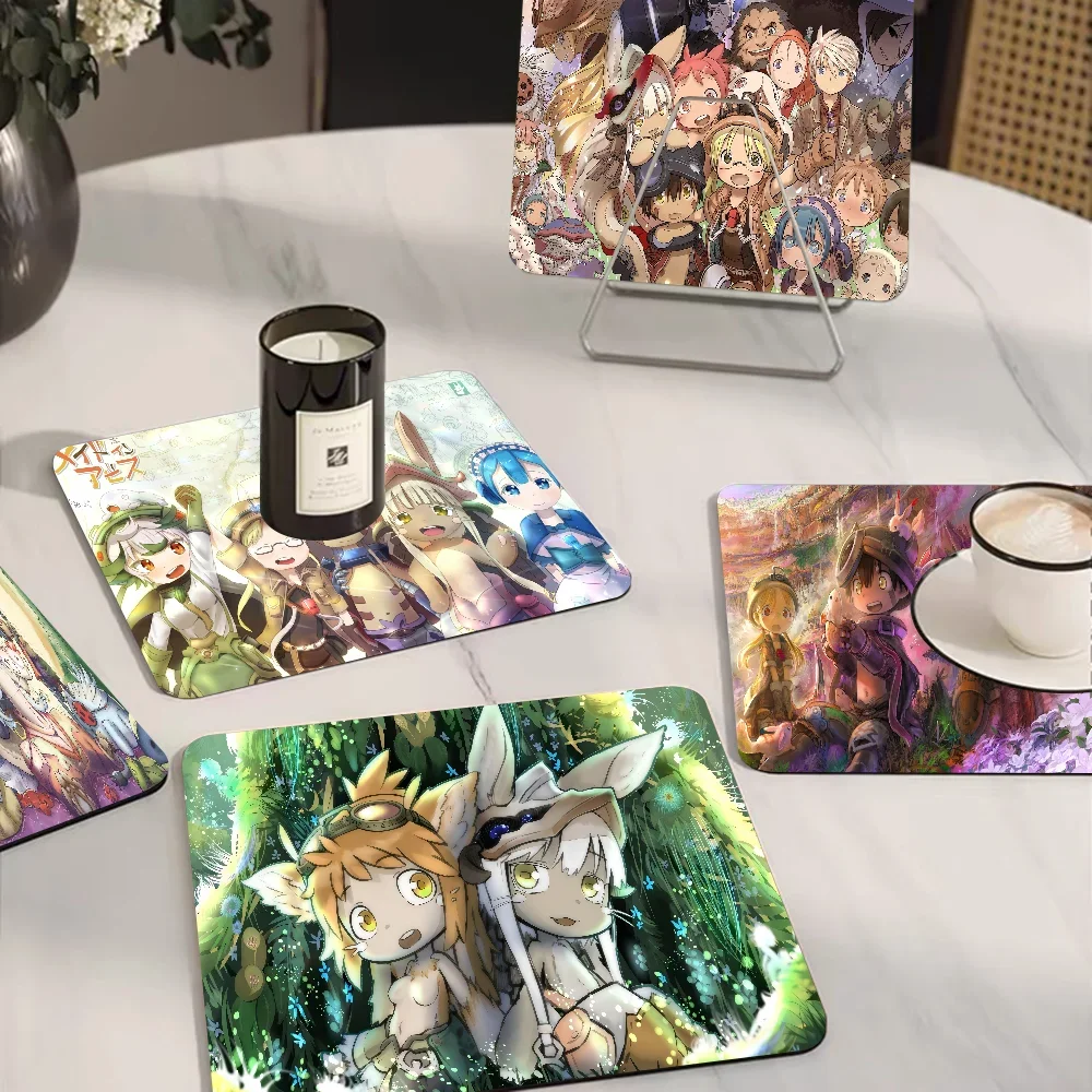 Anime Made In Abyss Coffee Tablewear Drain Pad Bathroom Square Absorbing Anti-slip Dry Mat Kitchen Placemat Dishes Cup Pad