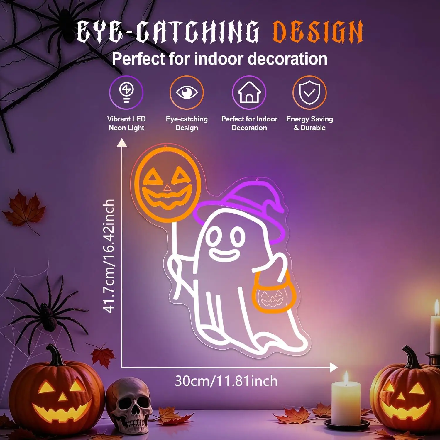 Witch Hat Ghost Neon Sign Usb Dimmable Led Wall Light Halloween Themed Decor For Bedroom Game Room Bar Party Gift Night Light