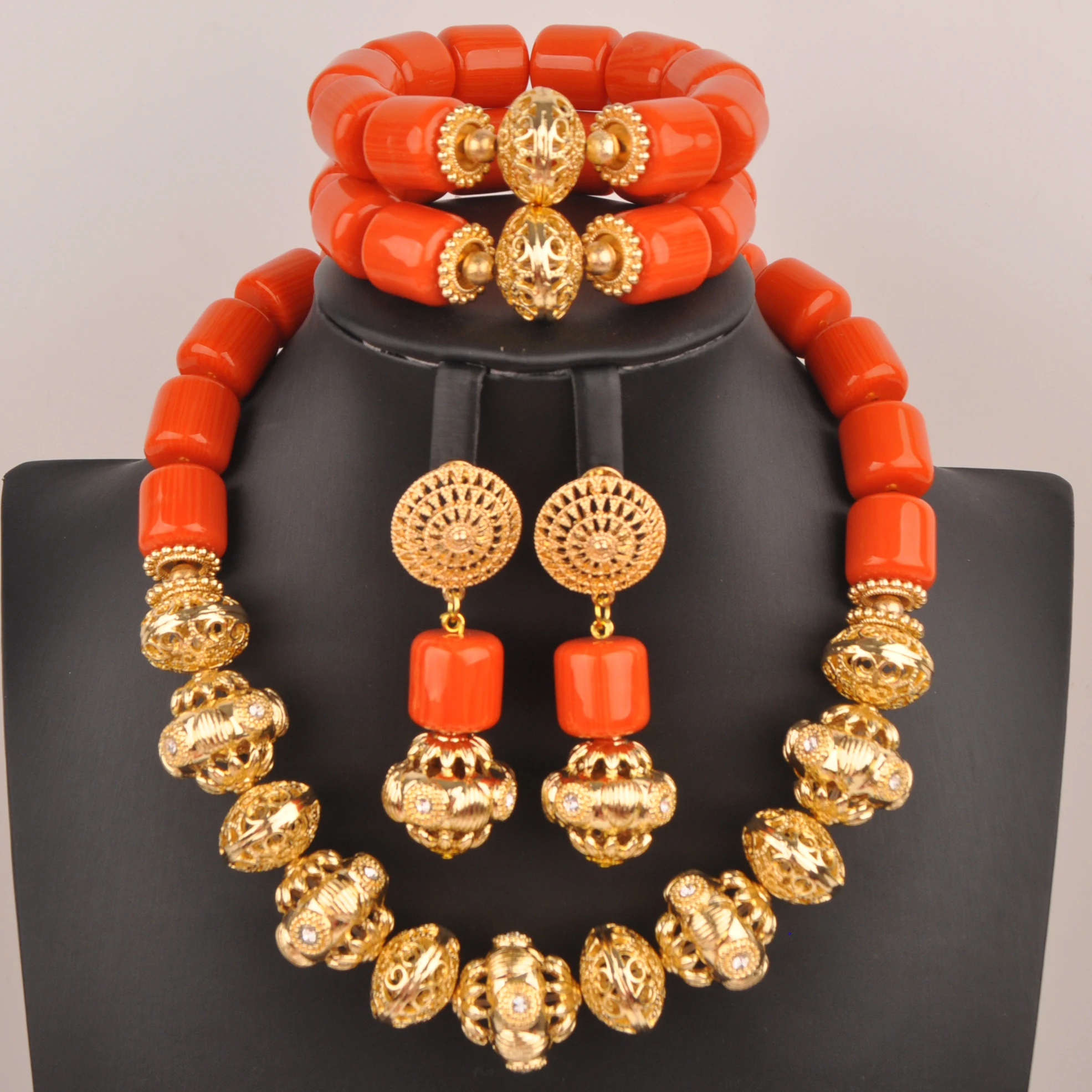 

Orange Artificial Coral Bead African Jewelry Sets