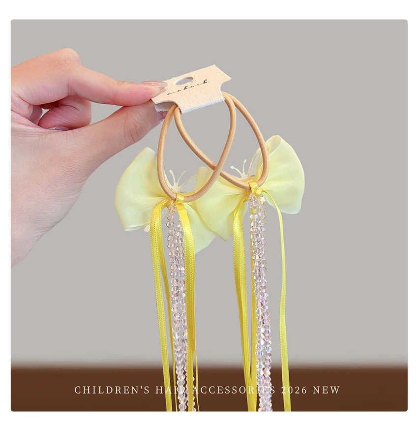 2026 Neu 2er-Set Schmetterlings-Haarschleifen mit Quasten und Kristallen – Hochelastisch, schadet den Haaren nicht, elastisch für Babys, Kleinkinder und Kinder – Geschenk – Detail 6