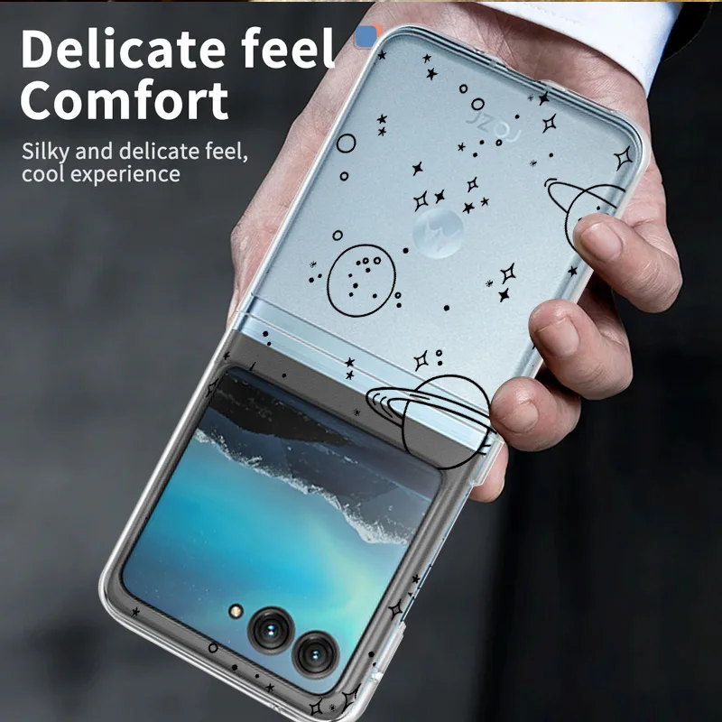 Planeta dos desenhos animados padrão caso transparente para motorola razr 50 40 ultra razr50 razr40 à prova de choque claro duro pc dobrável capa do telefone
