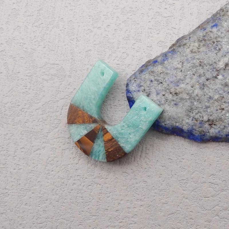 Natural Stone Amazonite Boulder Opal Pendant Bead,Fashion Jewelry Intarsia Pendant For Men Women 26x25x4mm 4g