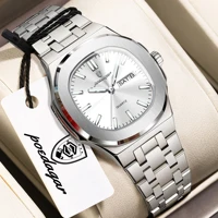 Reloj Cuadrado de Moda POEDAGAR para Mujer, Luminoso, Resistente al Agua, con Fecha, Semana, Reloj de Pulsera de Cuarzo para Mujer de Acero Inoxidable