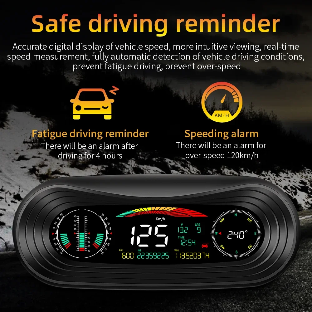 P18 GPS Slope Meter HUD Head Up Display 4x4 Inclinometer off-Road Digital Automotive Speedometer KMH MPH Compass Altitude Clock - Image 5