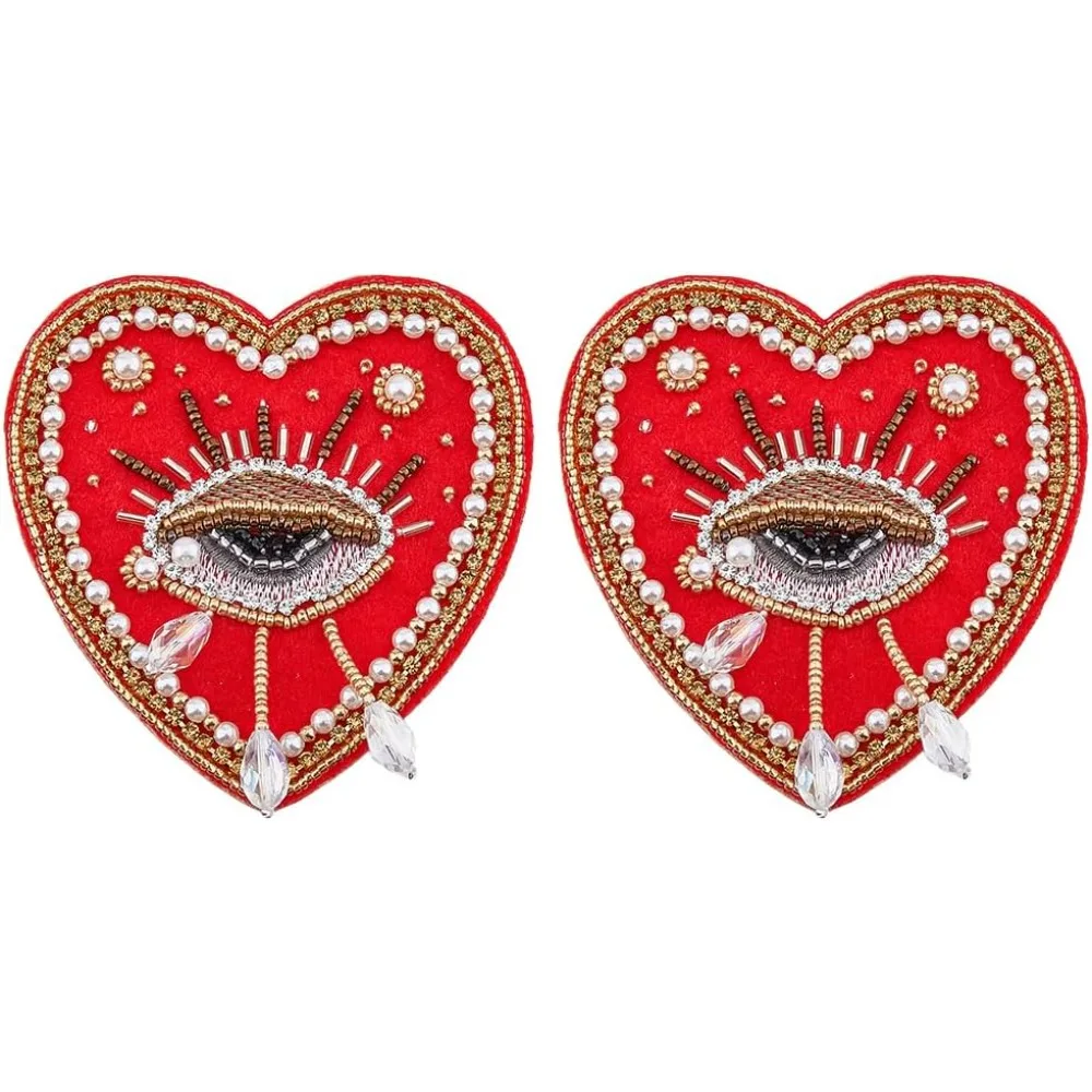 2 Stück rote Wein-Augen-Applikationen-Patch, Stickerei, zum Aufnähen von Kleidung, 85 x 84 x 10 mm, Vintage-Perlen, Glasperlen, Nähen