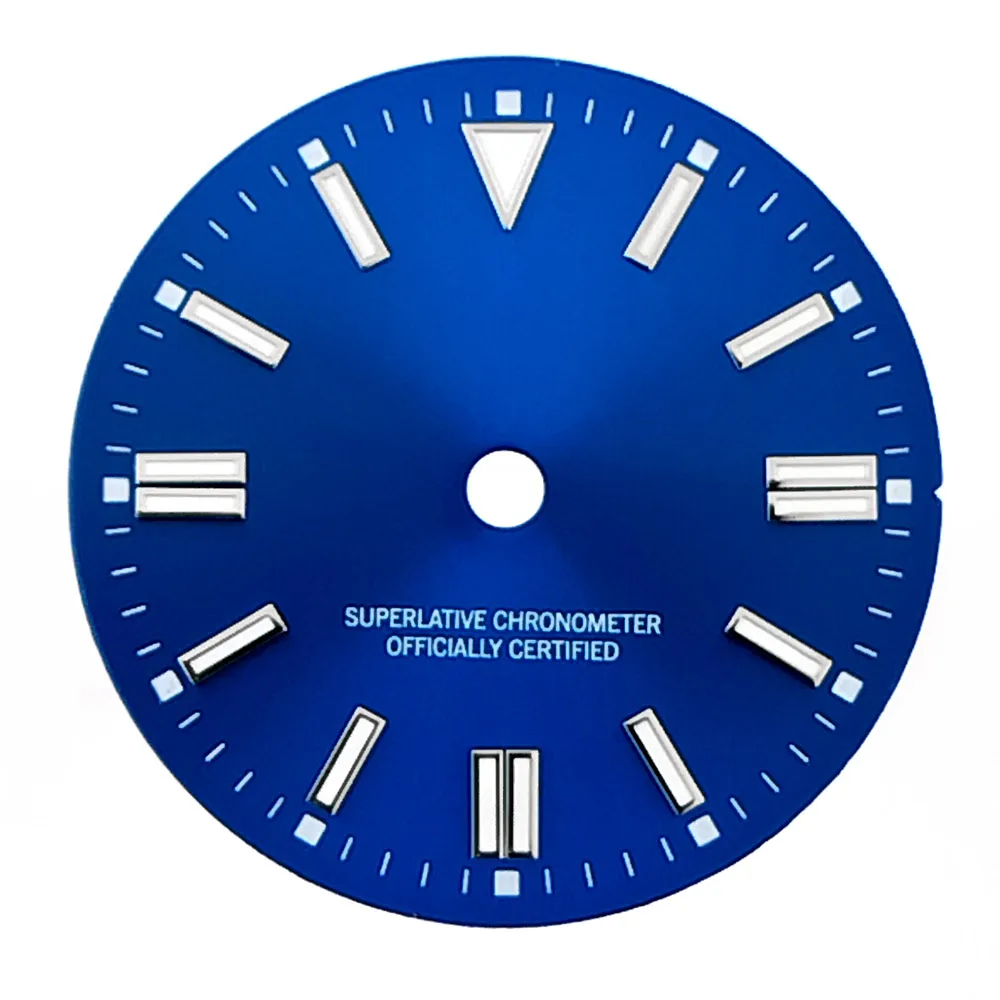 28,5-mm-Zifferblatt, passend für das NH35-Uhrwerk, mit BGW9-Blau-Nachtlicht, in den Farben Schwarz, Rot, Grün, Lila und Gelb, Uhrenzifferblätter, Uhrenteile, Zubehör. – Detail 7