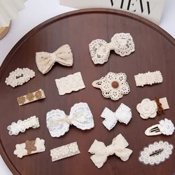 2Pcs/Set Ins Lace Baby Hair Snap Alloy Clips Vintage Princess Girls Hairpins Beige Color Flower Hairgrips Kids BB Barrettes