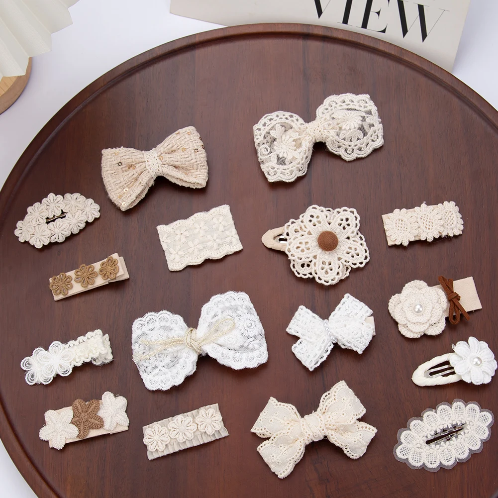 2Pcs/Set Ins Lace Baby Hair Snap Alloy Clips Vintage Princess Girls Hairpins Beige Color Flower Hairgrips Kids BB Barrettes