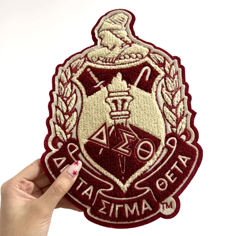 Classic Chenille Delta Shield Delta Sigma Theta Sorority Delta Group Embroidered Iron on Patches for Jean Jacket Vest