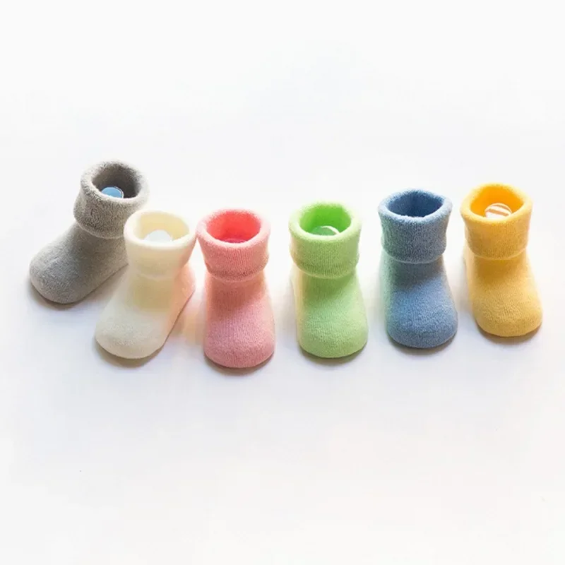 1 pair Cotton Baby Socks Autumn Winter Warm Thicken Warm Newborn Boy Girl Floor Socks Baby Non-slip Solid Color Breathable Socks