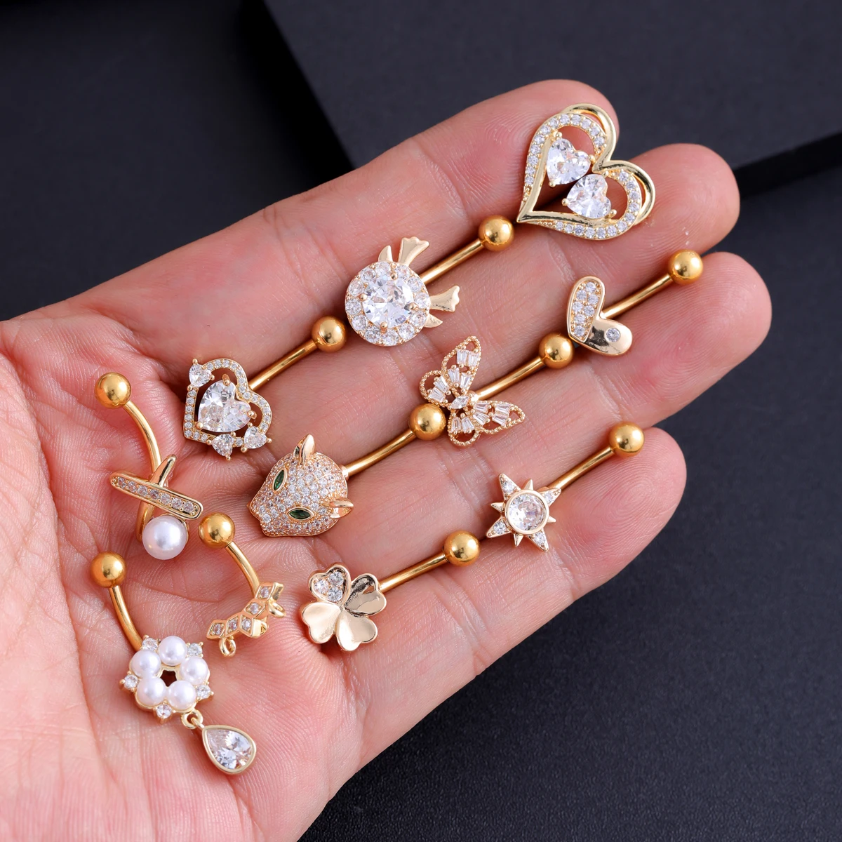 Mixed-Style Curved Belly Piercing Jewelry