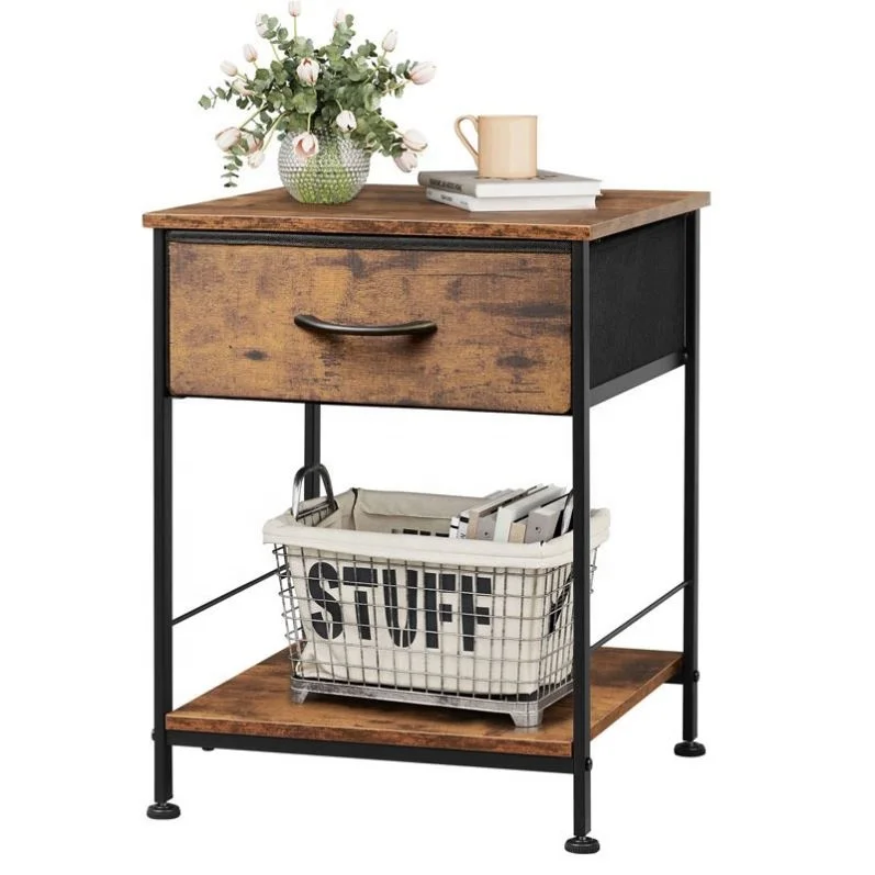 

Luxury living room furniture industrial wooden rattan retro bedside table with drawers bedside table