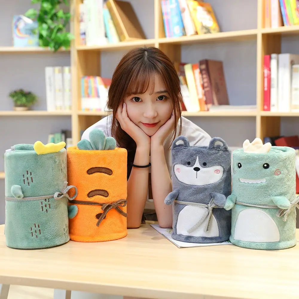 Korean Cute Cartoon Animal Blanket, Japanese Office Nap Coral Fleece Blankets, Dormitory Air Conditioning Blankets for Beds