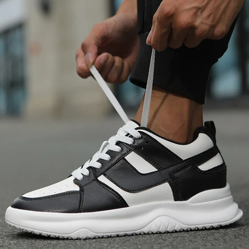 Men Sneakers Hidden Heels Elevator Shoes For Man 8CM 6CM Optional Heightening Shoes White Black Classics Casual Shoes