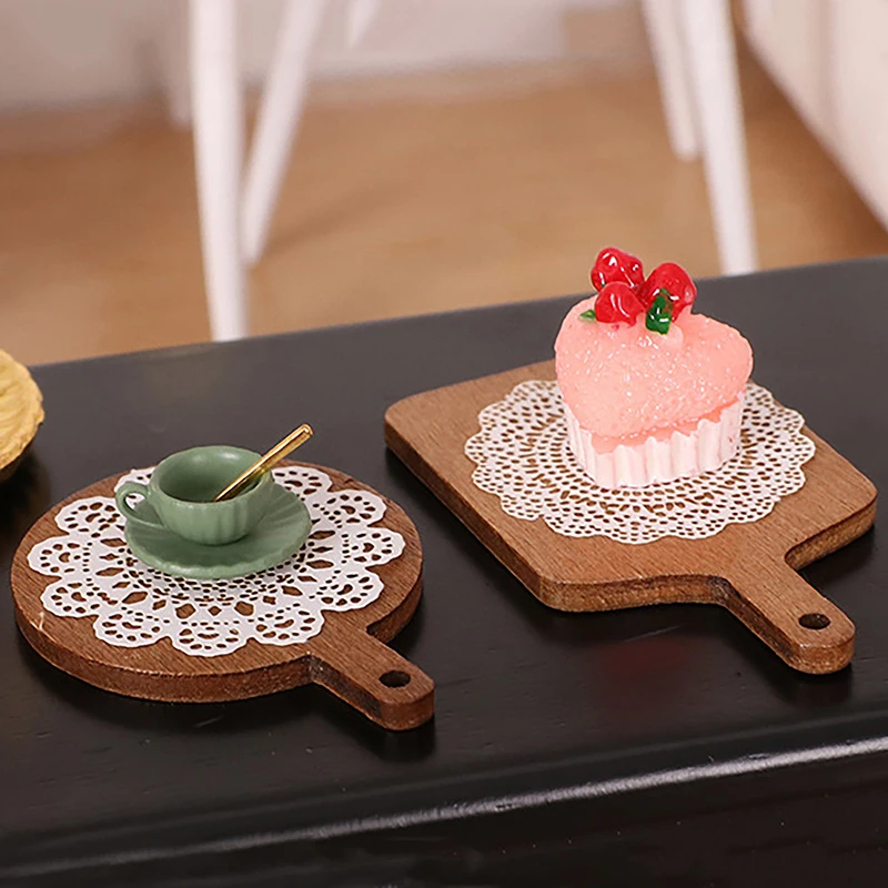 1set 1/12 Dollhouse Cake Dessert Tray With Pad Paper Dollhouse Mini Food Plate Decoration Dolls House Accessories Kid Toys