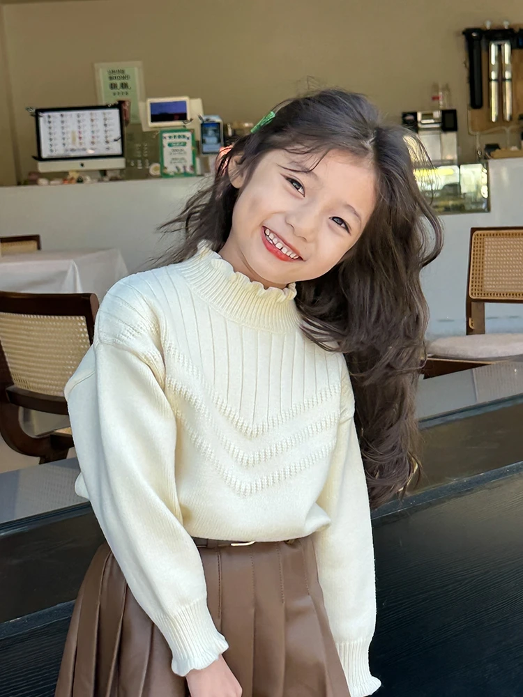 厚みのあるハーフハイカラーニットセーター女の子用秋冬新着ソフト韓国スタイルピュアカラーベースレイヤーシャツ