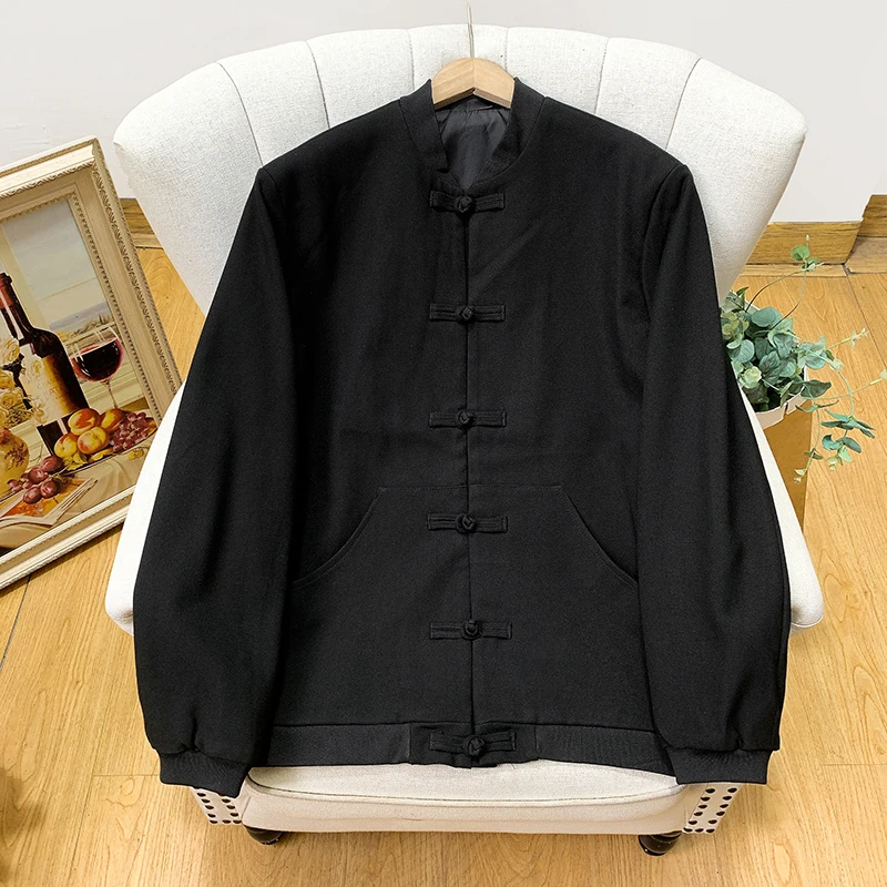 

Chinese Sle Youth Jaet Improved Button Design Spring Autumn Season Long Sve round Ne Stand Fit Faionable Outerwear