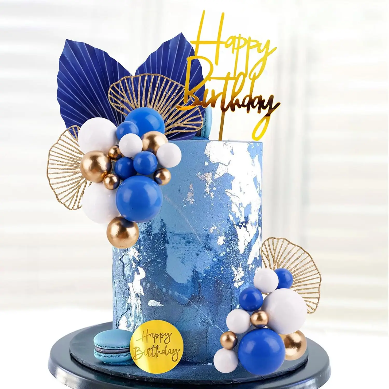 Kuchendeckel aus Weißgold mit goldenen Palmblättern, Boho-Geburtstagskuchen-Dekoration, Ballon-Kucheneinsatz für Geburtstag, Hochzeit, Party – Detail 12