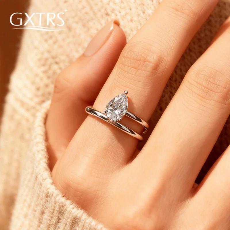 

GXTRS Кольцо с муассанитом грушевидной огранки для женщин, стерлинговое серебро 925 пробы, капля воды, лабораторный бриллиант, свадебное кольцо, позолоченное 18 К, ювелирное изделие, подарок