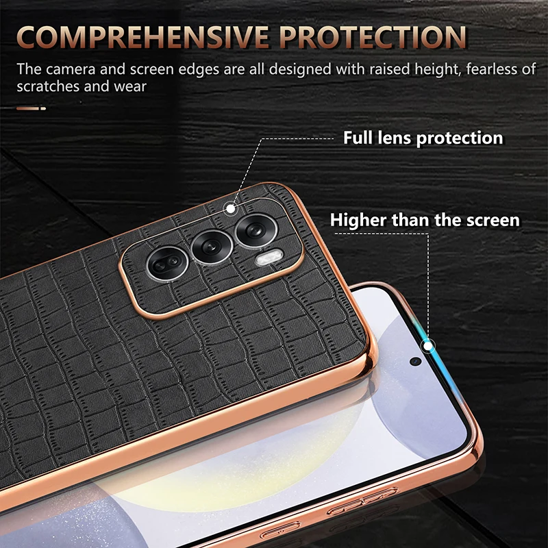 Luxury Fashion Crocodile Pattern Electroplating Design PU Leather Phone Case For OPPO Reno 14 Pro 13 Reno 12 12Pro 5G Back Cover