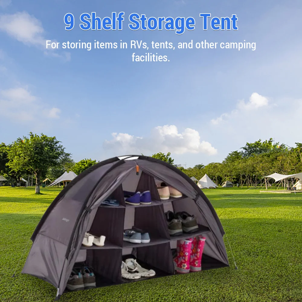 

Outdoor Storage Tent Waterproof Compact and Portable Camping Storage Cabinet Tent with 9 Shelves and Handbag for Outdoor Camping