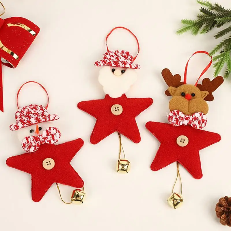 Christmas Tree Star Ornaments Star Winter Pendant with Bell Christmas Element Star Holiday Ornament Christmas Design Pentagram