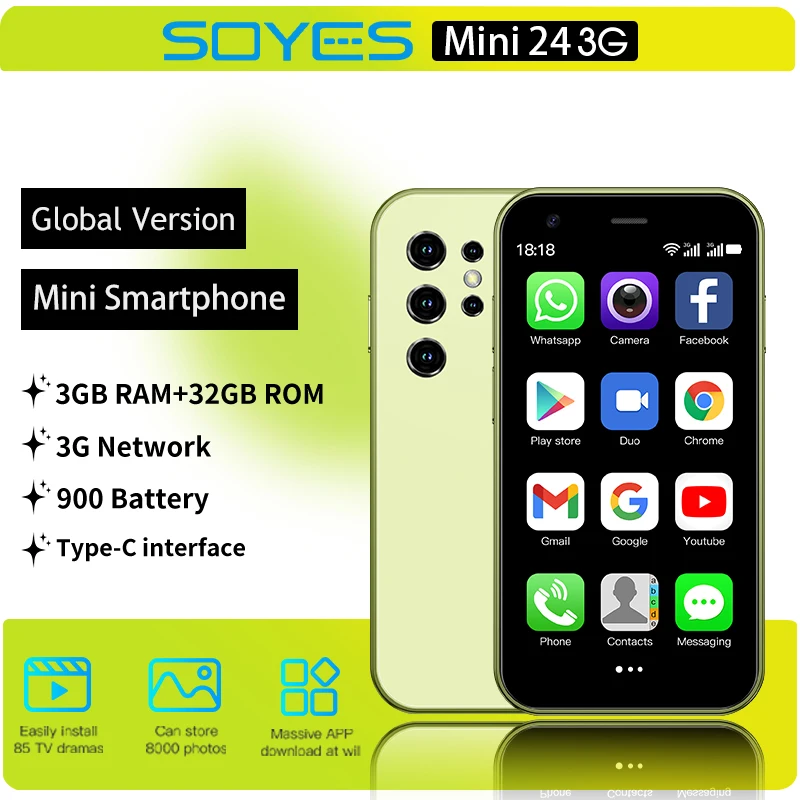 Soyes Mini 24 Android Smartphone3-inch 3GB+32GB Ultra Portable Small Screen Phone 900mAh Battery Available in Multiple Colors
