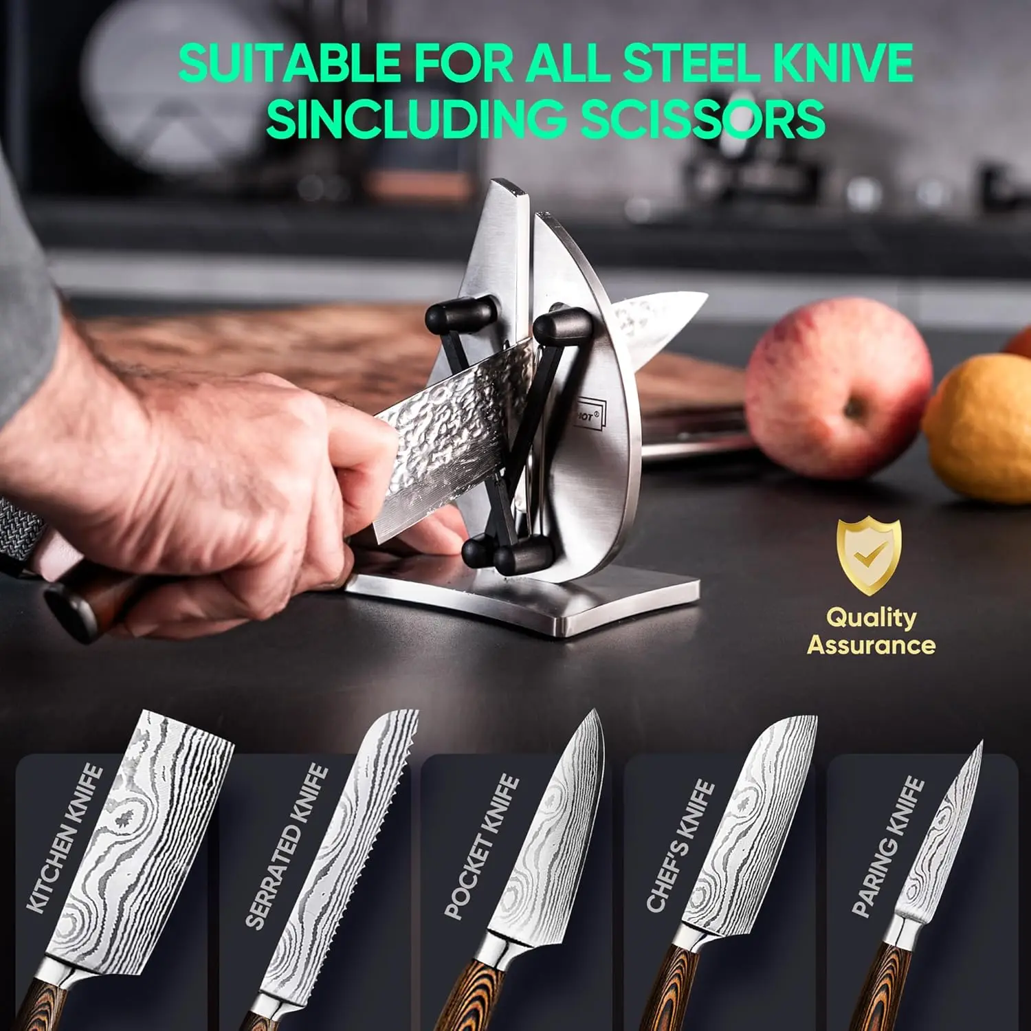 Professional Knife Sharpener | 3-Action Streamlined Sailboat Design for Effortless Knife Sharpening - The Ultimate Tool