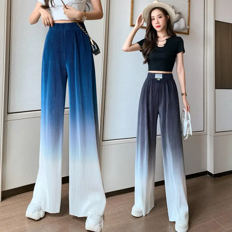 Southeast Asian Gradient Color Women's Summer Thin Stripe Loose Floor-Length Drape Casual Pants Slimming Effect